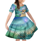 Australia Day 2024 Kid Short Sleeve Dress Kangaroo Go Surfing Aussie Map Tropical Style