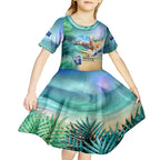 Australia Day 2024 Kid Short Sleeve Dress Kangaroo Go Surfing Aussie Map Tropical Style
