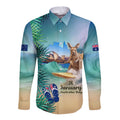 Australia Day 2024 Long Sleeve Button Shirt Kangaroo Go Surfing Aussie Map Tropical Style