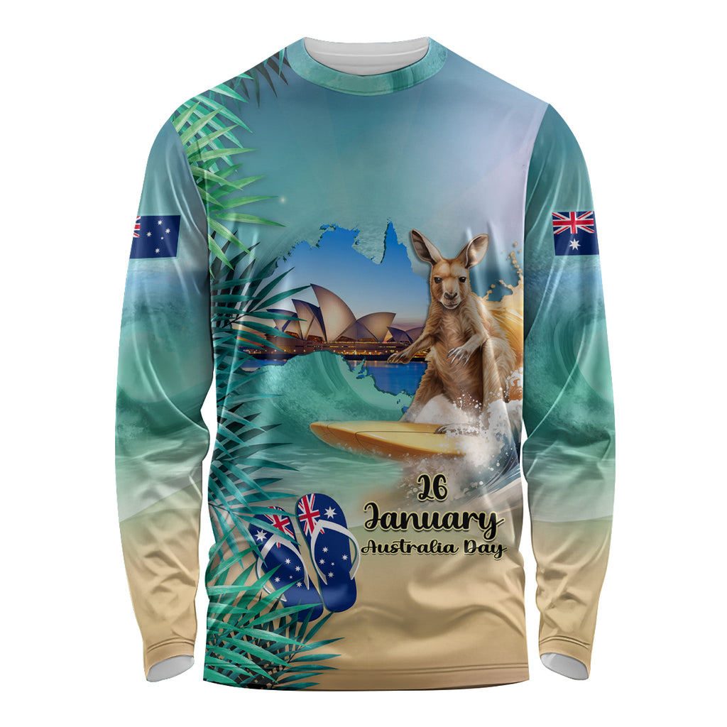 Australia Day 2024 Long Sleeve Shirt Kangaroo Go Surfing Aussie Map Tropical Style