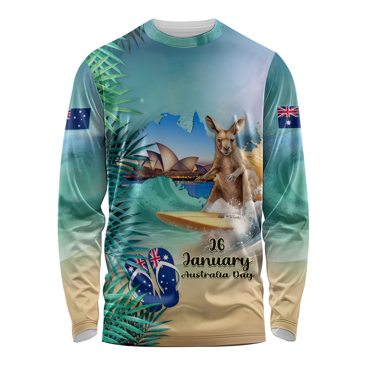 Australia Day 2024 Long Sleeve Shirt Kangaroo Go Surfing Aussie Map Tropical Style