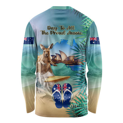 Australia Day 2024 Long Sleeve Shirt Kangaroo Go Surfing Aussie Map Tropical Style