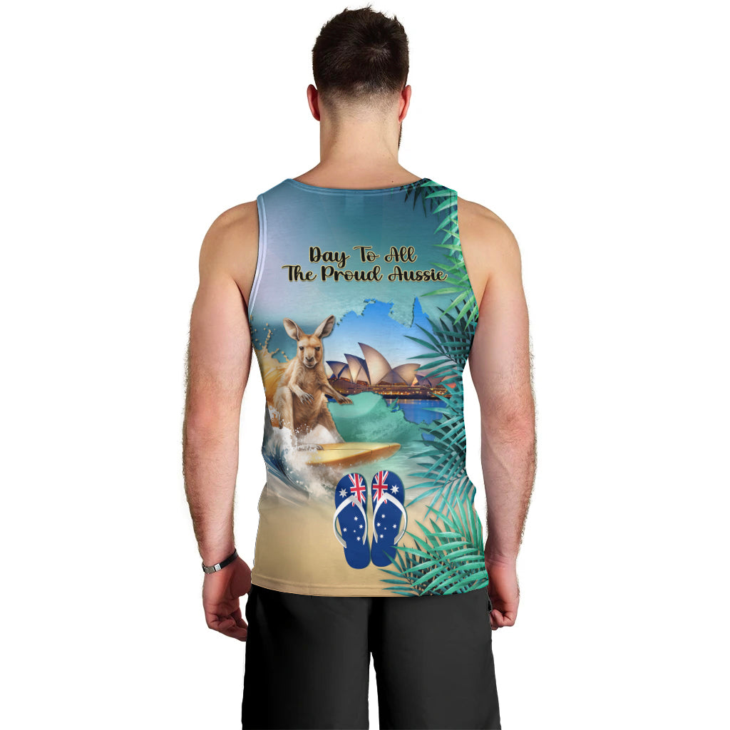 Australia Day 2024 Men Tank Top Kangaroo Go Surfing Aussie Map Tropical Style