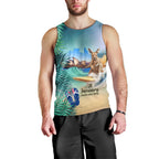 Australia Day 2024 Men Tank Top Kangaroo Go Surfing Aussie Map Tropical Style