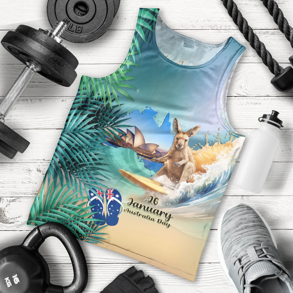Australia Day 2024 Men Tank Top Kangaroo Go Surfing Aussie Map Tropical Style