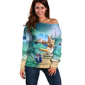 Australia Day 2024 Off Shoulder Sweater Kangaroo Go Surfing Aussie Map Tropical Style