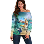 Australia Day 2024 Off Shoulder Sweater Kangaroo Go Surfing Aussie Map Tropical Style