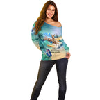Australia Day 2024 Off Shoulder Sweater Kangaroo Go Surfing Aussie Map Tropical Style