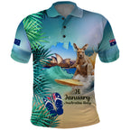 Australia Day 2024 Polo Shirt Kangaroo Go Surfing Aussie Map Tropical Style