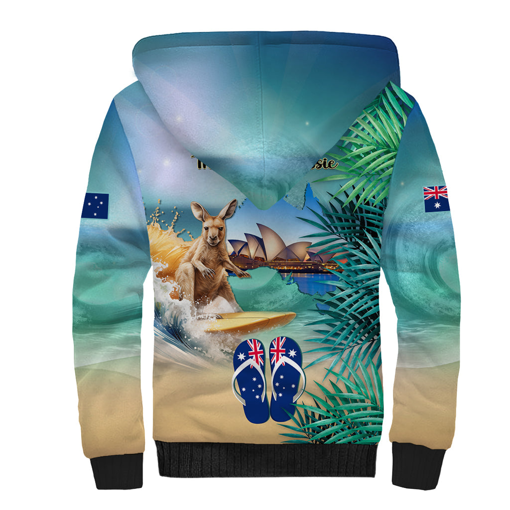 Australia Day 2024 Sherpa Hoodie Kangaroo Go Surfing Aussie Map Tropical Style