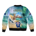 Australia Day 2024 Sleeve Zip Bomber Jacket Kangaroo Go Surfing Aussie Map Tropical Style