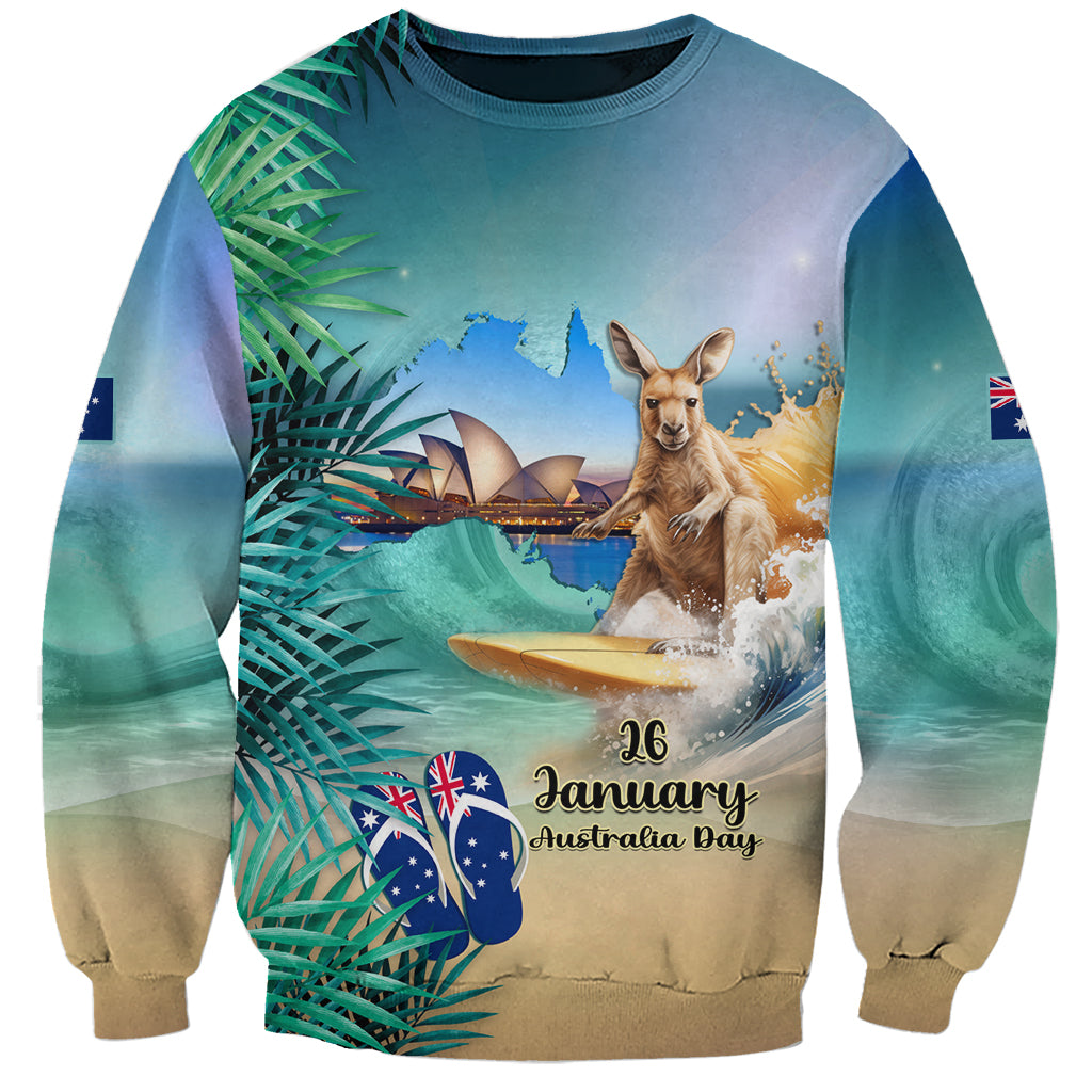 Australia Day 2024 Sweatshirt Kangaroo Go Surfing Aussie Map Tropical Style