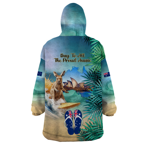 Australia Day 2024 Wearable Blanket Hoodie Kangaroo Go Surfing Aussie Map Tropical Style