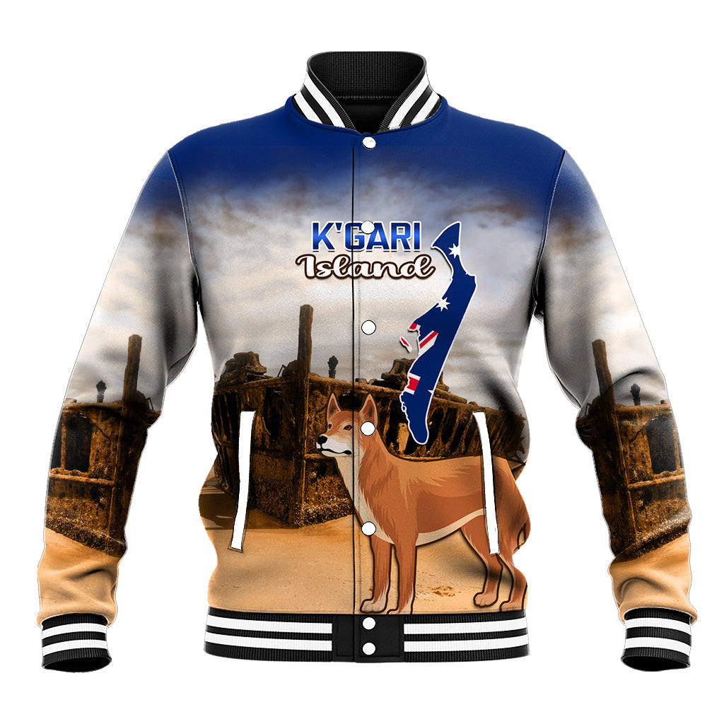 Australia Fraser Island Baseball Jacket Dingo With Maheno Shipwreck K'gari Proud