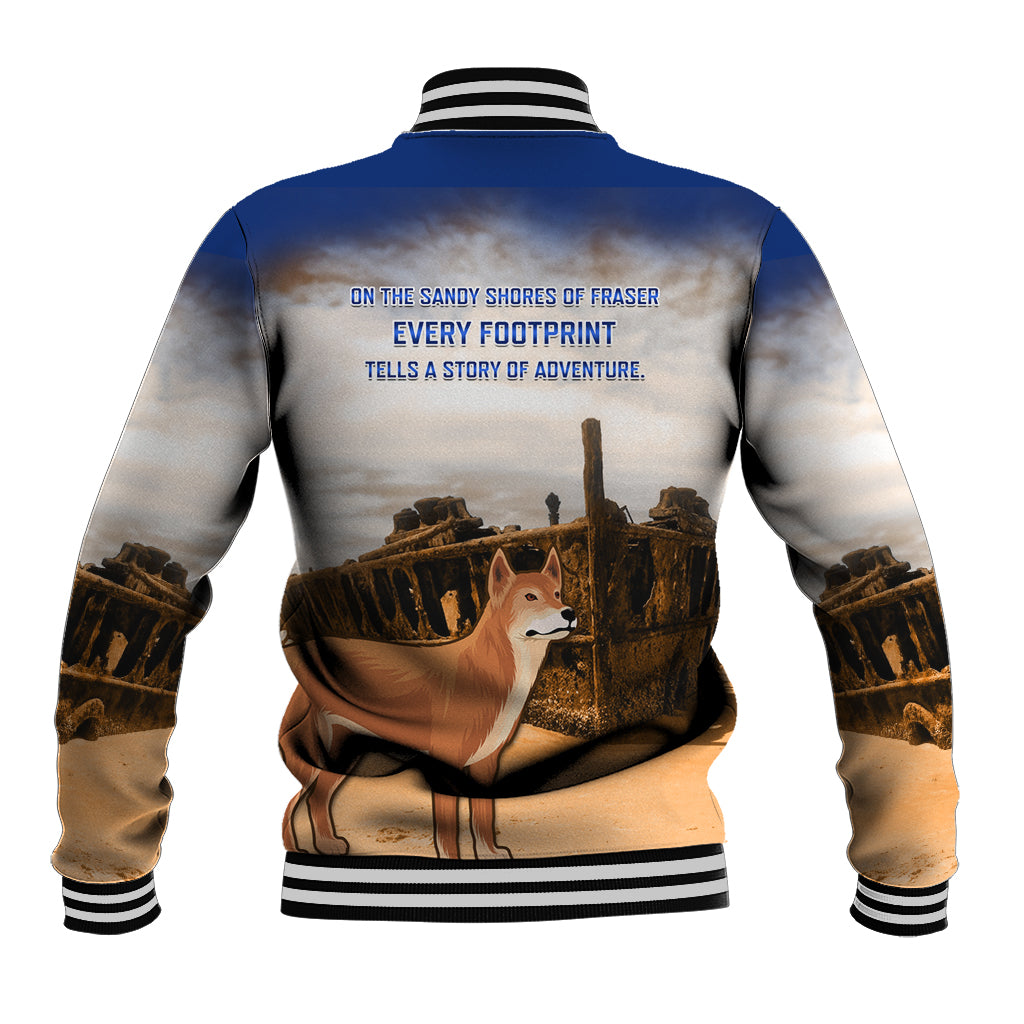 Australia Fraser Island Baseball Jacket Dingo With Maheno Shipwreck K'gari Proud