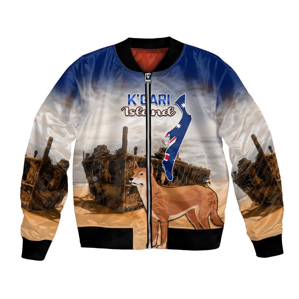 Australia Fraser Island Bomber Jacket Dingo With Maheno Shipwreck K'gari Proud