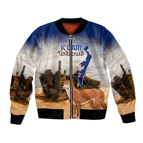 Australia Fraser Island Bomber Jacket Dingo With Maheno Shipwreck K'gari Proud