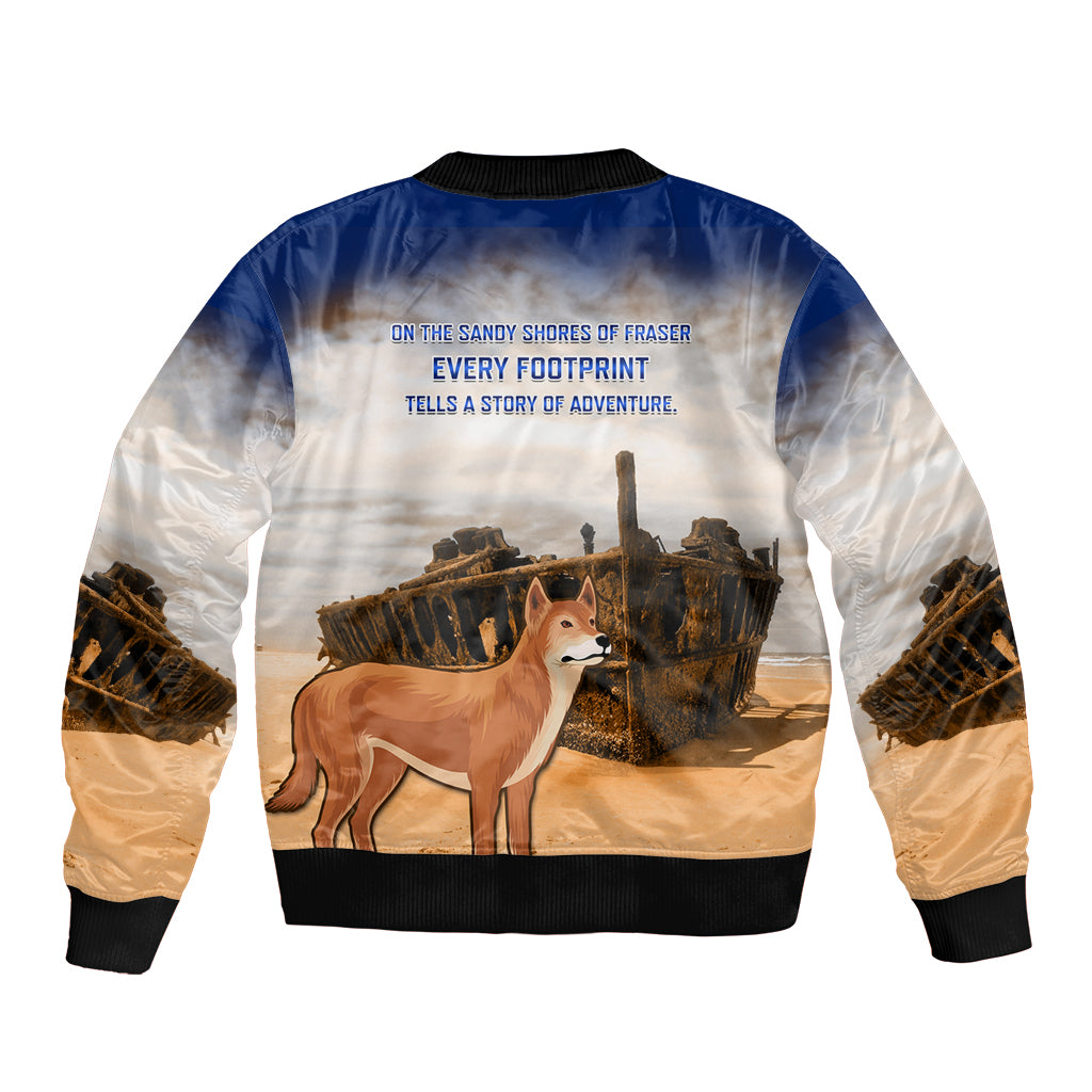 Australia Fraser Island Bomber Jacket Dingo With Maheno Shipwreck K'gari Proud