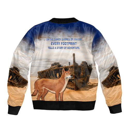 Australia Fraser Island Bomber Jacket Dingo With Maheno Shipwreck K'gari Proud