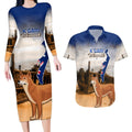 Australia Fraser Island Couples Matching Long Sleeve Bodycon Dress and Hawaiian Shirt Dingo With Maheno Shipwreck K'gari Proud