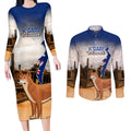 Australia Fraser Island Couples Matching Long Sleeve Bodycon Dress and Long Sleeve Button Shirt Dingo With Maheno Shipwreck K'gari Proud
