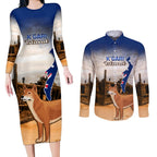 Australia Fraser Island Couples Matching Long Sleeve Bodycon Dress and Long Sleeve Button Shirt Dingo With Maheno Shipwreck K'gari Proud