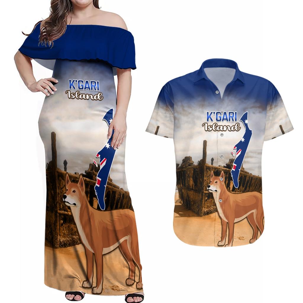 Australia Fraser Island Couples Matching Off Shoulder Maxi Dress and Hawaiian Shirt Dingo With Maheno Shipwreck K'gari Proud