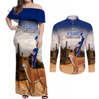 Australia Fraser Island Couples Matching Off Shoulder Maxi Dress and Long Sleeve Button Shirt Dingo With Maheno Shipwreck K'gari Proud