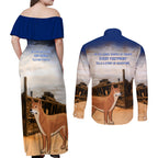 Australia Fraser Island Couples Matching Off Shoulder Maxi Dress and Long Sleeve Button Shirt Dingo With Maheno Shipwreck K'gari Proud
