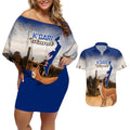 Australia Fraser Island Couples Matching Off Shoulder Short Dress and Hawaiian Shirt Dingo With Maheno Shipwreck K'gari Proud