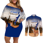 Australia Fraser Island Couples Matching Off Shoulder Short Dress and Long Sleeve Button Shirt Dingo With Maheno Shipwreck K'gari Proud