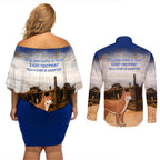 Australia Fraser Island Couples Matching Off Shoulder Short Dress and Long Sleeve Button Shirt Dingo With Maheno Shipwreck K'gari Proud