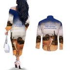 Australia Fraser Island Couples Matching Off The Shoulder Long Sleeve Dress and Long Sleeve Button Shirt Dingo With Maheno Shipwreck K'gari Proud