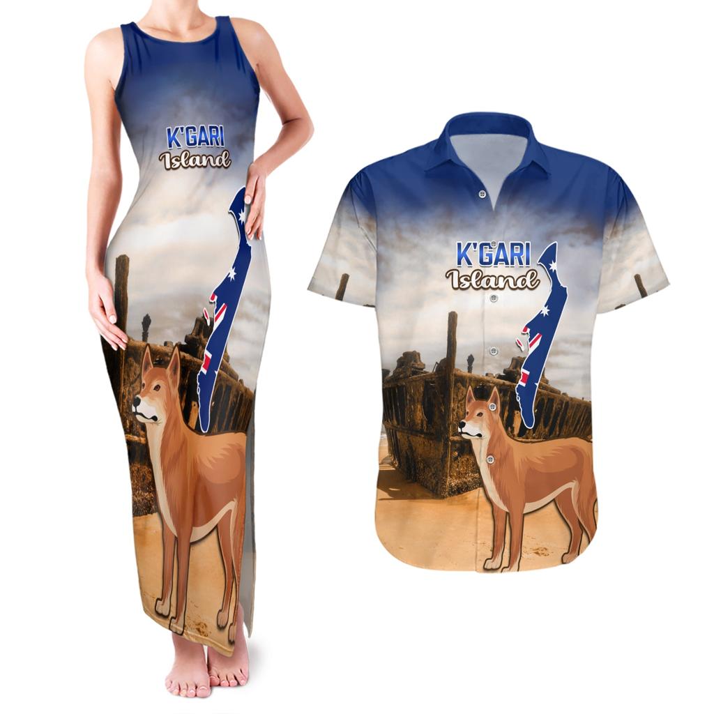 Australia Fraser Island Couples Matching Tank Maxi Dress and Hawaiian Shirt Dingo With Maheno Shipwreck K'gari Proud