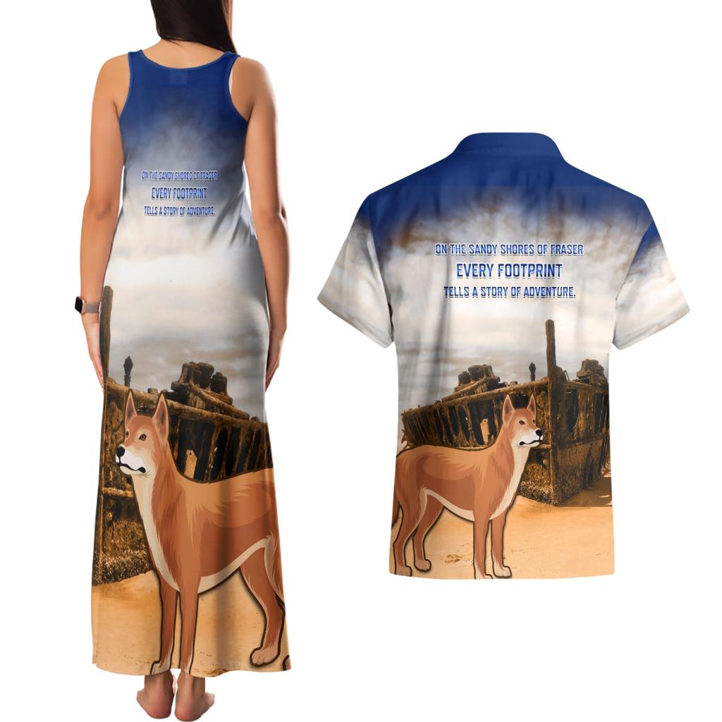 Australia Fraser Island Couples Matching Tank Maxi Dress and Hawaiian Shirt Dingo With Maheno Shipwreck K'gari Proud