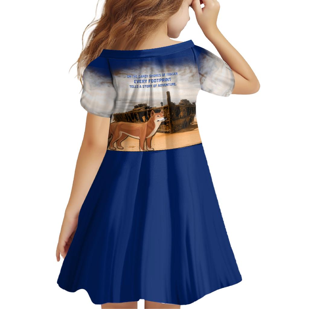 Australia Fraser Island Family Matching Off Shoulder Long Sleeve Dress and Hawaiian Shirt Dingo With Maheno Shipwreck K'gari Proud