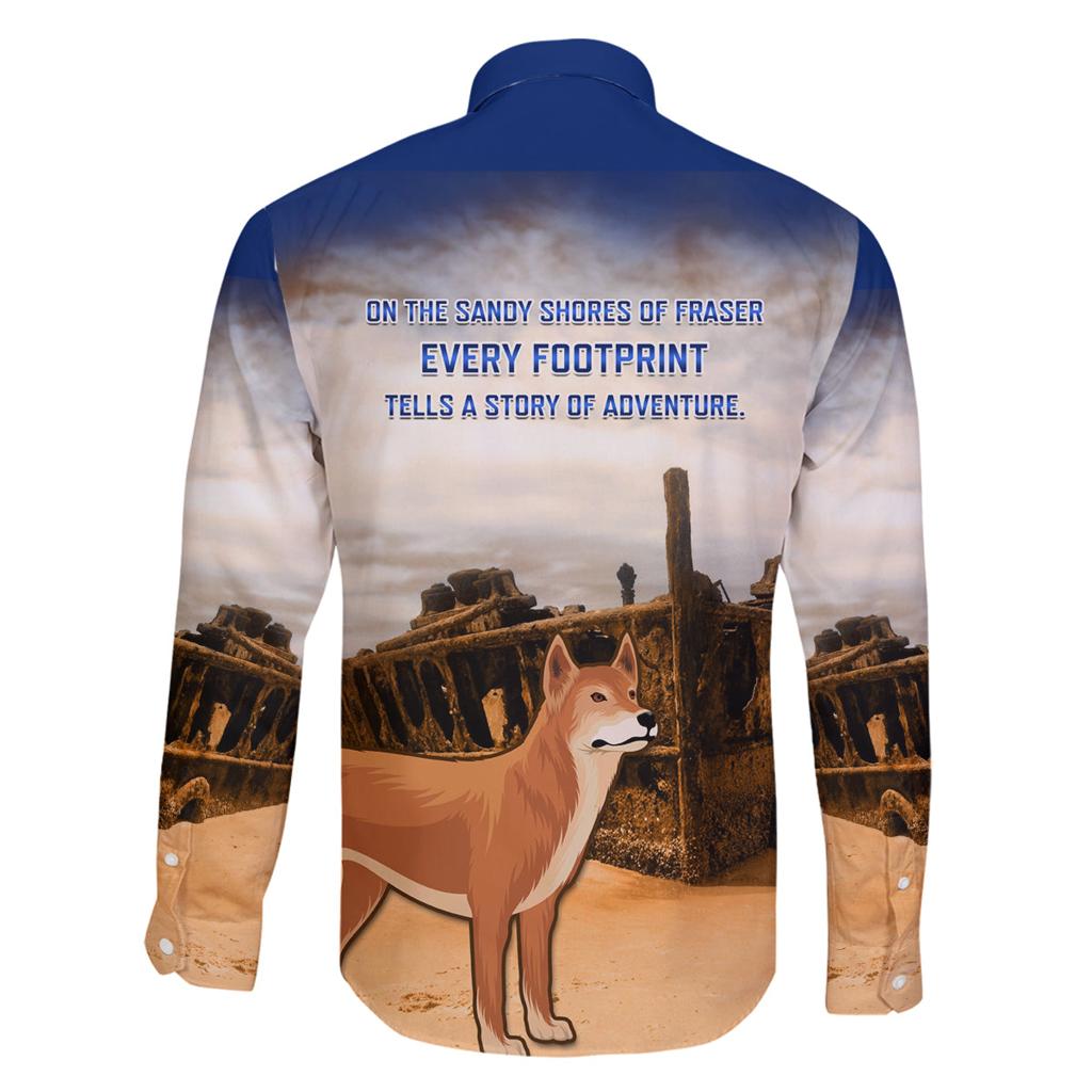 Australia Fraser Island Family Matching Off Shoulder Long Sleeve Dress and Hawaiian Shirt Dingo With Maheno Shipwreck K'gari Proud
