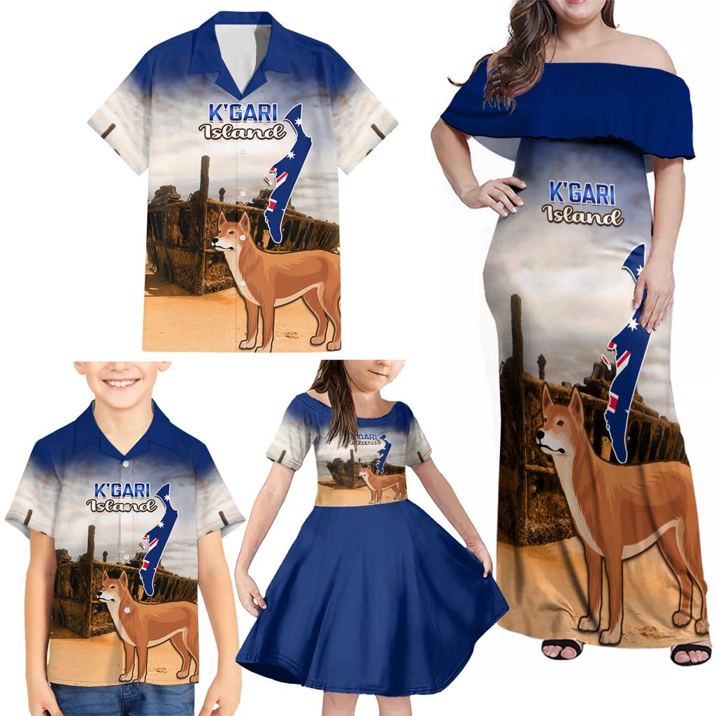 Australia Fraser Island Family Matching Off Shoulder Maxi Dress and Hawaiian Shirt Dingo With Maheno Shipwreck K'gari Proud