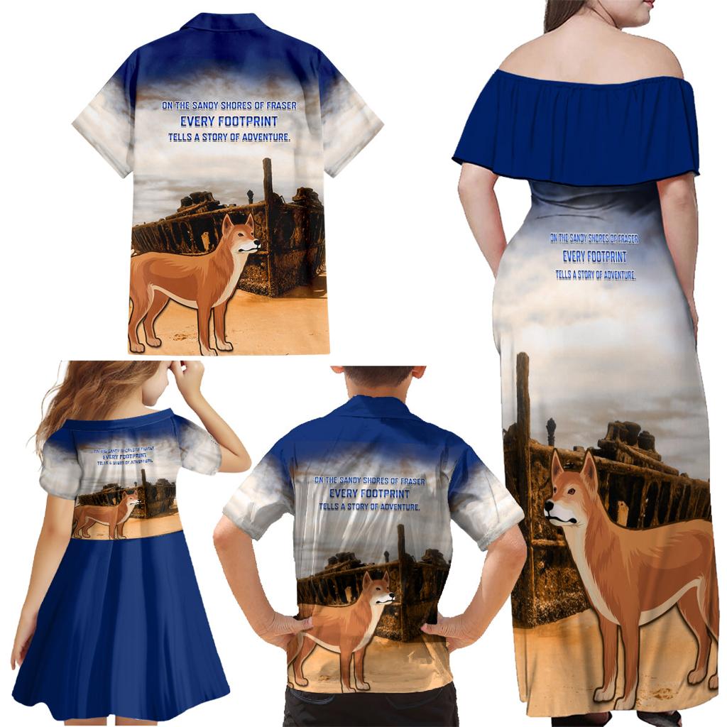 Australia Fraser Island Family Matching Off Shoulder Maxi Dress and Hawaiian Shirt Dingo With Maheno Shipwreck K'gari Proud
