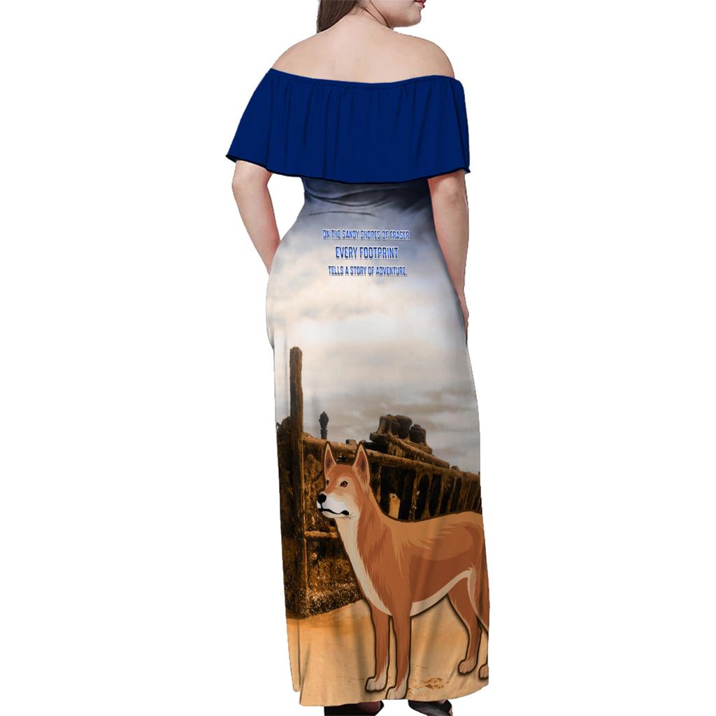 Australia Fraser Island Family Matching Off Shoulder Maxi Dress and Hawaiian Shirt Dingo With Maheno Shipwreck K'gari Proud