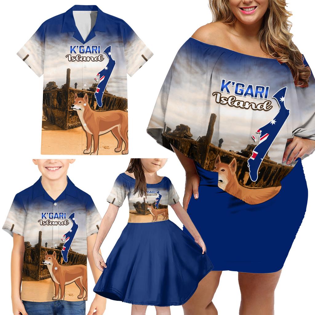 Australia Fraser Island Family Matching Off Shoulder Short Dress and Hawaiian Shirt Dingo With Maheno Shipwreck K'gari Proud
