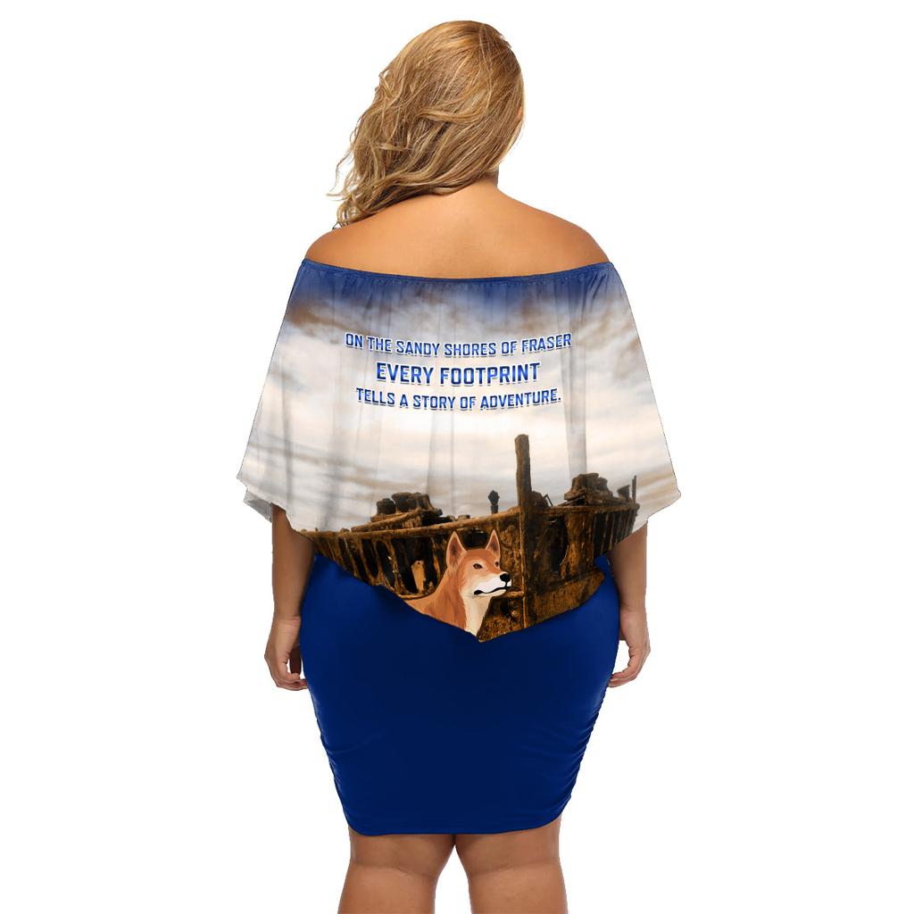 Australia Fraser Island Family Matching Off Shoulder Short Dress and Hawaiian Shirt Dingo With Maheno Shipwreck K'gari Proud