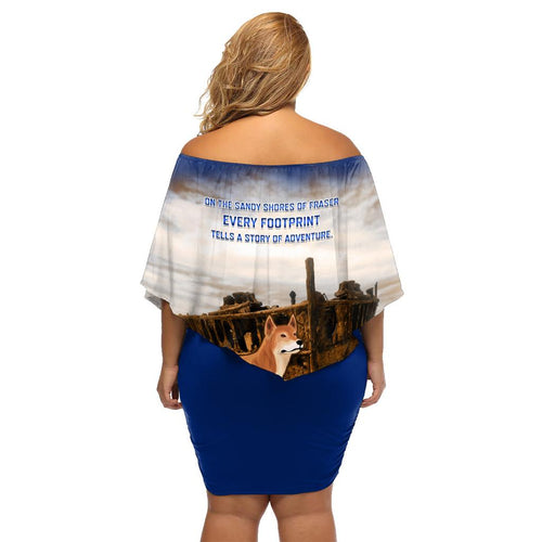 Australia Fraser Island Family Matching Off Shoulder Short Dress and Hawaiian Shirt Dingo With Maheno Shipwreck K'gari Proud