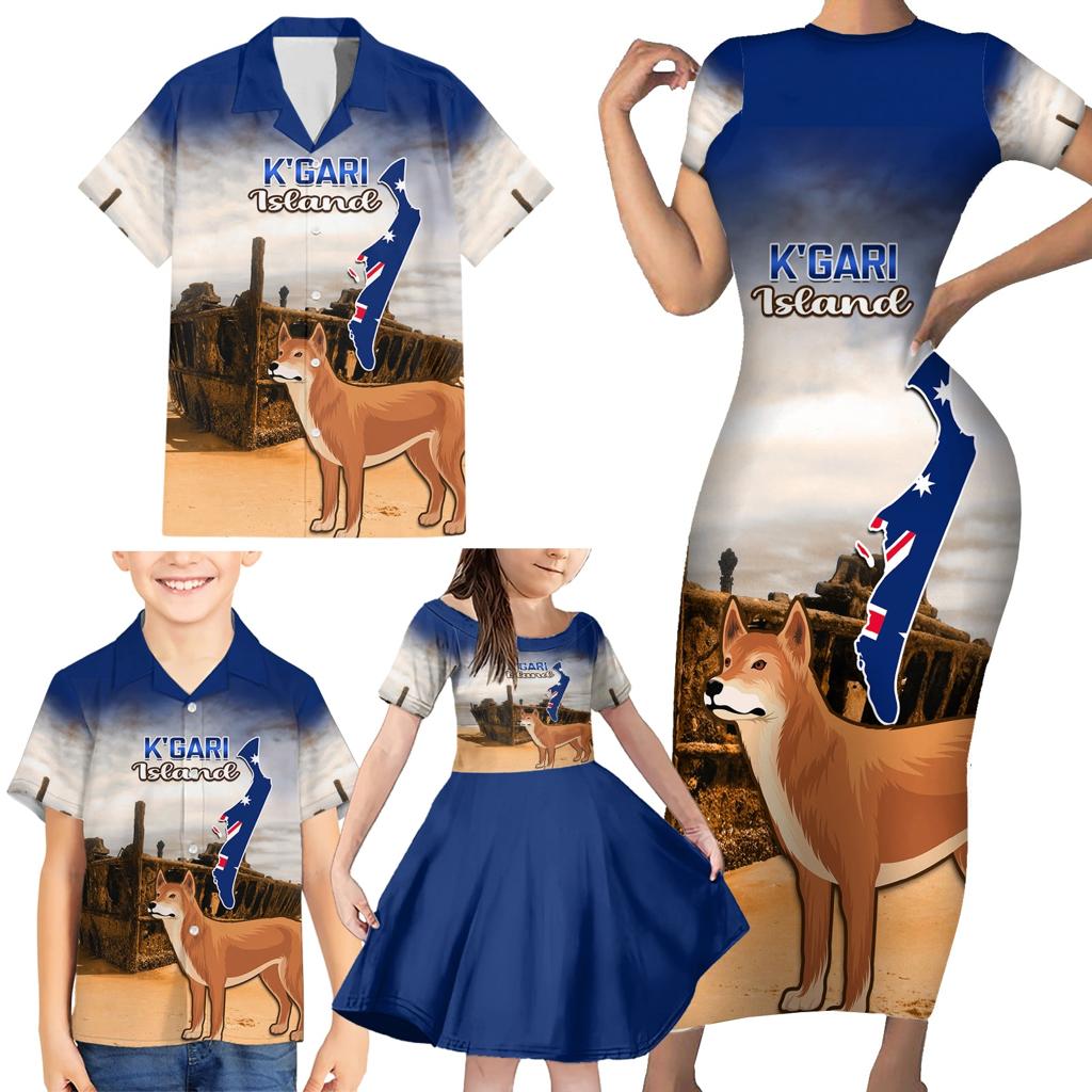 Australia Fraser Island Family Matching Short Sleeve Bodycon Dress and Hawaiian Shirt Dingo With Maheno Shipwreck K'gari Proud