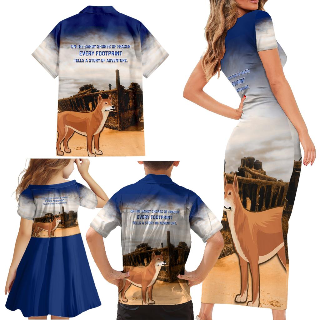 Australia Fraser Island Family Matching Short Sleeve Bodycon Dress and Hawaiian Shirt Dingo With Maheno Shipwreck K'gari Proud
