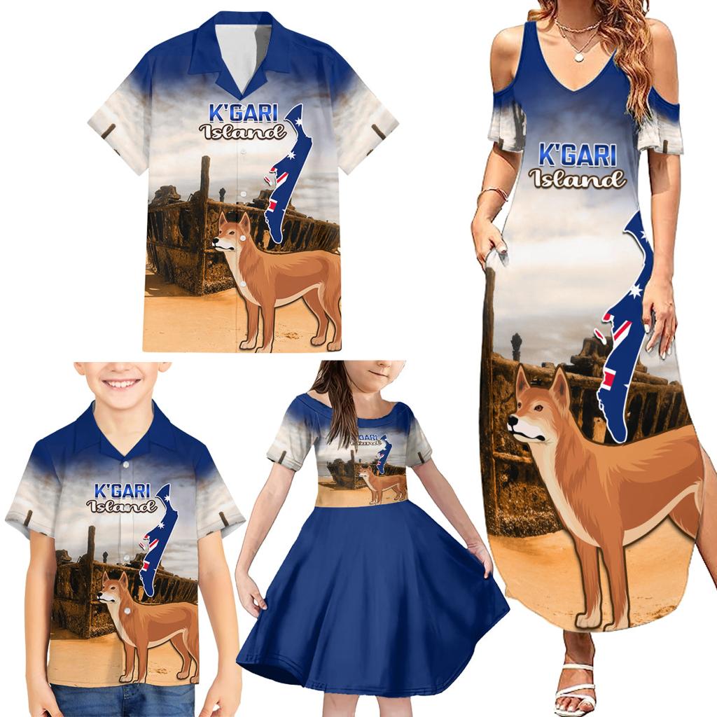 Australia Fraser Island Family Matching Summer Maxi Dress and Hawaiian Shirt Dingo With Maheno Shipwreck K'gari Proud