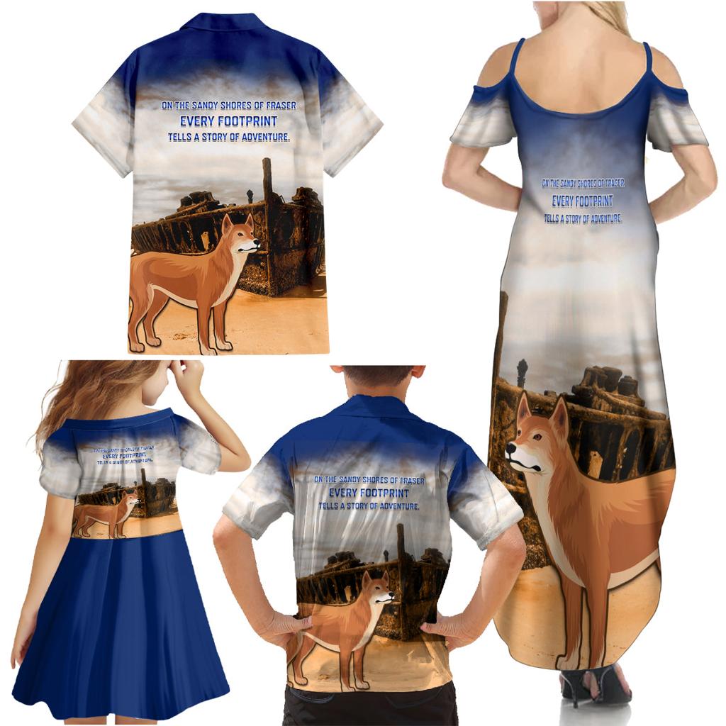 Australia Fraser Island Family Matching Summer Maxi Dress and Hawaiian Shirt Dingo With Maheno Shipwreck K'gari Proud