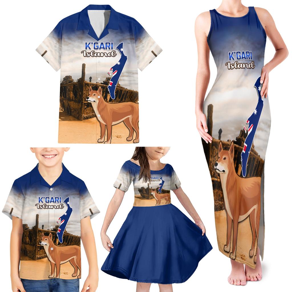 Australia Fraser Island Family Matching Tank Maxi Dress and Hawaiian Shirt Dingo With Maheno Shipwreck K'gari Proud