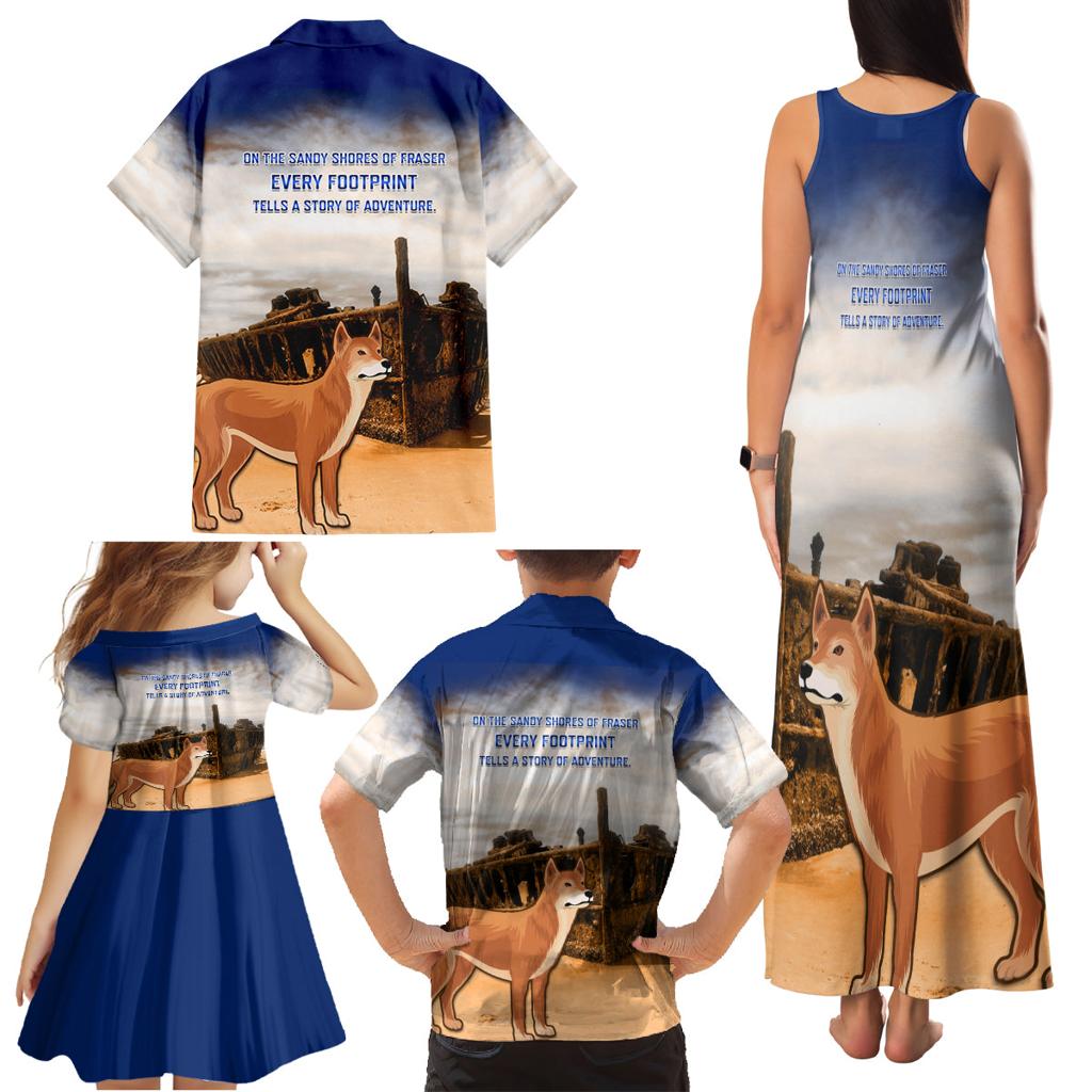 Australia Fraser Island Family Matching Tank Maxi Dress and Hawaiian Shirt Dingo With Maheno Shipwreck K'gari Proud