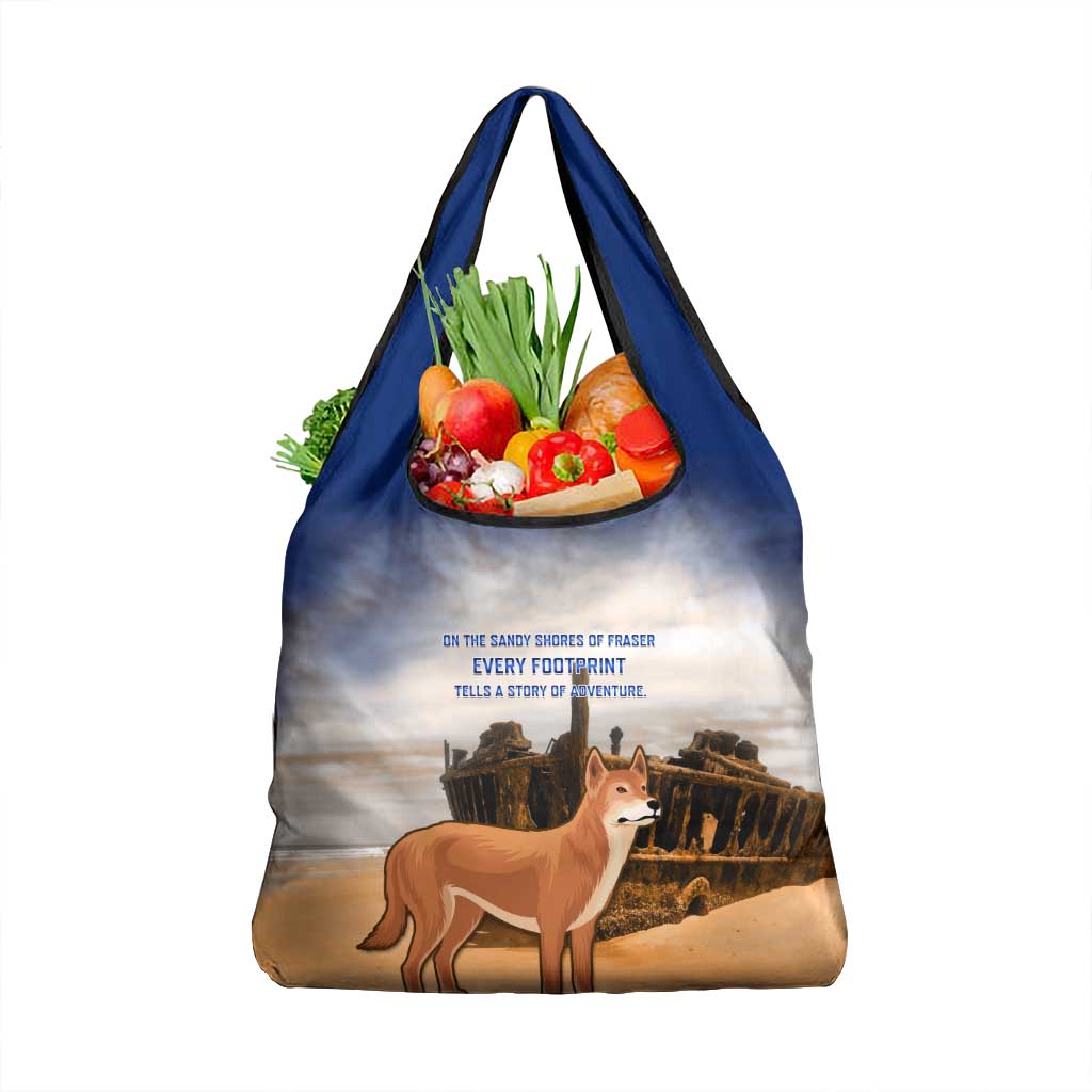 Australia Fraser Island Grocery Bag Dingo With Maheno Shipwreck K'gari Proud
